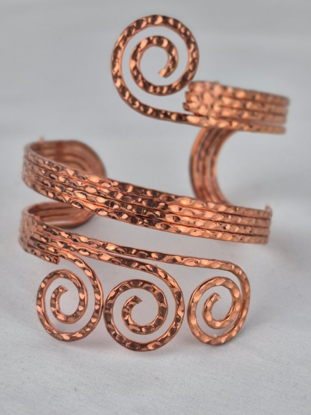 Hammered Metal Spiral Arm Cuff Bracelet with Spiral Designs